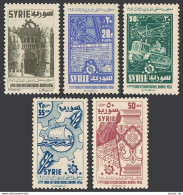 Syria C216-C220,hinged.Mi 695-699. 3rd Fair,Damascus,1956.Gate,Mill,Galley,Vase - Siria