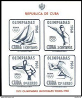 Cuba C213a Sheet,MNH.Mi Bl.18. Olympics Rome-1960.Yachting,Marksman,Boxer,Runner - Neufs