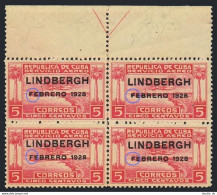 Cuba C2 Block/4,MNH. Mi 68. Air Post 1928. Seaplane Over Havana Harbor/LINDBERGH - Unused Stamps