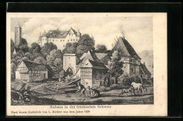 Künstler-AK Aufsees /fränk. Schweiz, Stahlstich Aus Dem Jahre 1839  - Autres & Non Classés