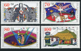 Germany B678-B681,MNH.Mi 1411-1414. Circus 1989.Elephants,Bareback Rider,Clown, - Ungebraucht