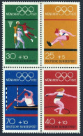 Germany B490 Ad Pane,MNH. Olympics Munich-1972:Long Jump,Basketball,Discus,Canoe - Unused Stamps