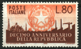 ITALIA 1956 Upper Stamp Of Set ** # 970 "Decimo Anniversario" Michel ~8.50 € Italien Italy - 1946-60: Nieuw/plakker