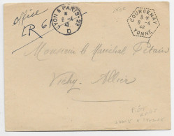 FRANCE LETTRE REC PROVISOIRE OFFICE COURGENAY YONNE + AMBULANT LYON A PARIS 2°D 8.4.42 POUR MARECHAL PETAIN RARE - Bahnpost