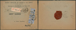 Fine Barbe - N°60 X3 Sur Lettre En Recommandé + Perforé De Bruxelles > Paris. Double Port. - 1893-1900 Barbas Cortas