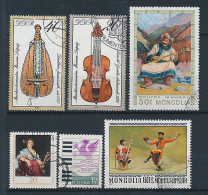 6 Timbres Oblitérés Instruments De Musique XII-8 Mongolie Pologne Allemagne De L'Est DDR  Musiciens ... - Musique