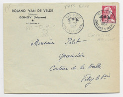 MULLER 15FR LETTRE ENTETE SONGY MARNE AMBULANT BAR LE DUC 21.2.1957 CHALONS S /MARNE - Railway Post