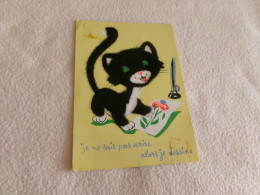 BELLE ILLUSTRATION CARTE FEUTREE .."CHAT..CHATON DESSINATEUR." - Contemporánea (desde 1950)