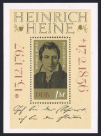 Germany-GDR 1423, MNH. Michel 1814 Bl.37. Heirich Heine, 1797-1856, Poet. - Nuevos