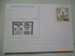 Cartolina Postale "MILANO '82 Prima Esposizione Mondiale Letteratura Filiatelica" - 1981-90: Marcofilie