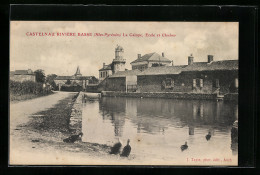 CPA Castelnau-Rivière-Basse, La Galope, Ecole Et Clocher  - Castelnau Riviere Basse