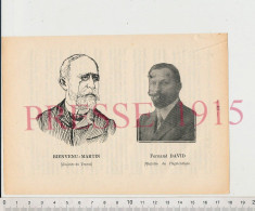 Gravure 1915 Bienvenu-Martin Ministre Du Travail Fernand David (Photo Presse) Ministre De L'Agriculture Portrait - Unclassified