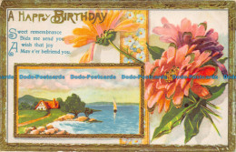 R145008 Greetings. A Happy Birthday. Lake And House. Flowers - Monde