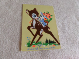 BELLE ILLUSTRATION CARTE FEUTREE .."BICHE..LAPINS ..A CHEVAL SUR MON DADA..." - Contemporain (à Partir De 1950)