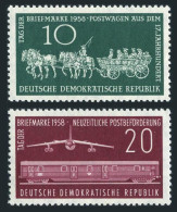 Germany-GDR 408-409,hinged.Mi 660-661.Day Of Stamps,1958.Post Wagon,train,plane, - Ungebraucht