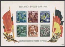 Germany-GDR 264a Sheet, MNH. Michel 485B-490B Bl.13. Friedrich Engels,135, 1955. - Neufs