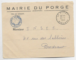 LETTRE FRANCHISE MAIRIE DU  LE PORGE GIRONDE 22.4.1968 - 1961-....