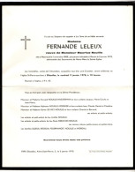 Mainvault 1888 - Renaix 1970 , Ellezelles 1970 , Fernande Leleux - Décès