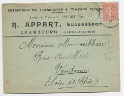 N° 199 LETTRE ENTETE TRANSPORT TRAVAUX PUBLICS R APPART CHAMBOURG INDRE ET LOIRE 1929 - 1921-1960: Période Moderne