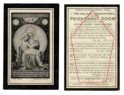 Pieter Ernest Doom Sylvie Van Clooster Vanclooster Hooglede Roeselare Rousselare 1921 Doodsprentje Bidprentje - Obituary Notices