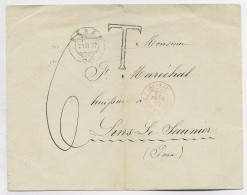 JURA CACHET ENTREE ROUGE SUISSE 22 FEVR 1877 DOLE DU JURA LETTRE DE SUISSE BENAN + TAXE 6 MANUSCRITE POUR LONS - 1877-1920: Période Semi Moderne