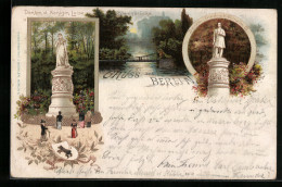 Lithographie Berlin-Tiergarten, Löwenbrücke, Denkmal D. Königin Luise, Denkmal Friedrich Wilhelm III.  - Dierentuin