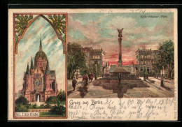 Lithographie Berlin-Kreuzberg, Heil. Kreuz-Kirche, Belle Alliance-Platz  - Kreuzberg