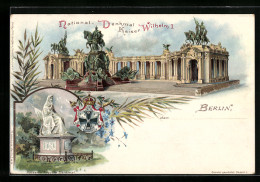 Lithographie Berlin, National-Denkmal Kaiser Wilhelm I., Kaiserin Augusta-Denkmal  - Mitte