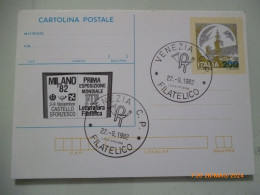 Cartolina Postale "MILANO '82 Prima Esposizione Mondiale Letteratura Filiatelica" Annulli Filiatelici - 1981-90: Poststempel