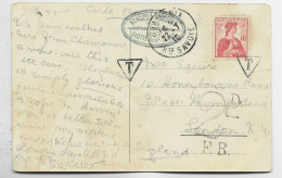SUISSE HELVETIA  10C OBL T DE TAXE SUR CARTE POSTEE A CHAMONIX HTE SAVOIE 1910 POUR LONDRES 2 D FB - Cartas & Documentos