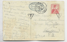 SUISSE HELVETIA  10C OBL T DE TAXE SUR CARTE POSTEE A CHAMONIX HTE SAVOIE 1910 POUR LONDRES 2 D FB - Covers & Documents