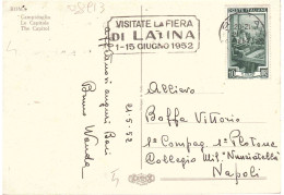 CARTOLINA PER MILITARE ROMA CAMPIDOGLIO CON ANNULLO TARGHETTA FIERA LATINA - 1946-60: Marcofilie