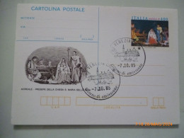 Cartolina Postale "NATALE 1985 Acireale Presepe Della Chiesa Di S. Maria Della Neve" Primo Giorno Emissione - 1981-90: Marcophilie