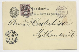 SUISSE HELVETIA  5C SUR ENTIER POSTKARTE ZURCIH 5.VIII.1884 TO MULHOUSE ALSACE - Cartas & Documentos