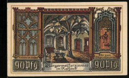 Notgeld Jüterbog 1920, 90 Pfennig, Bürgermeisterzimmer, Tür Zu Diesem, Rathausornament, Rathaus  - [11] Local Banknote Issues