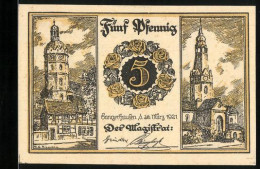 Notgeld Sangerhausen 1921, 5 Pfennig, Ansichten Zweier Kirchen, Armer Mann  - Lokale Ausgaben