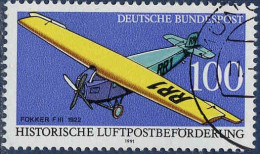 RFA Poste Obl Yv:1356 Mi:1524 Historische Luftbeförderung Fokker FIII 1922 Avion (beau Cachet Rond) - Gebruikt