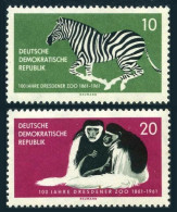 Germany-GDR 552-553, MNH. Mi 825-826. Dresden ZOO,1 961. Zebra, Colobus Monkeys. - Unused Stamps