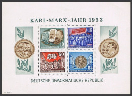 Germany-GDR 144a, 146a Perf, Imperf. Michel Bl.8A-9A, 8B-9B. Karl Marx, 1953. - Neufs