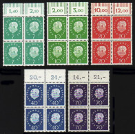 302-306 Heuss 5 Werte, Oberrand-Viererblock, Satz ** - Nuevos