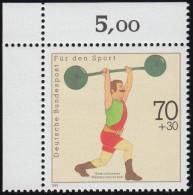 1499 Sporthilfe 70+30 Pf Gewichtheben ** Ecke O.l. - Unused Stamps