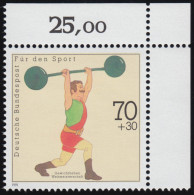 1499 Sporthilfe 70+30 Pf Gewichtheben ** Ecke O.r. - Unused Stamps