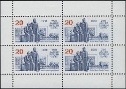 3077 Marx-Engels-Forum-Kleinbogen Berlin 4x 20 Pf 1987, ** Postfrisch - Unused Stamps