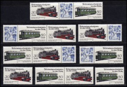 2864-2867 Eisenbahn - Schmalspurbahnen, 12 Zusammendrucke + 4 Ezm, Set ** - Zusammendrucke