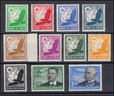 529-539 Flugpostmarken 1934 Mit Senkrechter Gummiriffelung, Satz Komplett ** - Unused Stamps