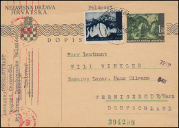 Kroatien 1943: Zensur Auf Postkarte P 3 Mit Zusatzfrankatur Bjelovar 3.4.43 - Otros & Sin Clasificación