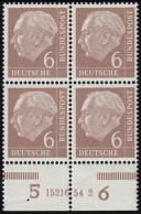 180 Heuss 6 Pf. UR-Viererblock Mit HAN 15216.54, Ungefaltet, ** - Ongebruikt