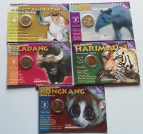 V0048 Lot Of 5 Coins  25 Sen Malaysia - Monkey-Loris-Tiger- Tapir- And Buffalo (Gaur) (on Galeria) - Malaysie