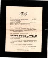 Ellezelles 1895 - 1958 , Yvonne Cambier - Décès