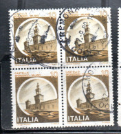 ITALIA REPUBBLICA ITALY 1980 CASTELLI CASTLE CASTELLO SFORZESCO MILANO LIRE 10 QUARTINA BLOCK USATO USED OBLITERE' - 1971-80: Gebraucht